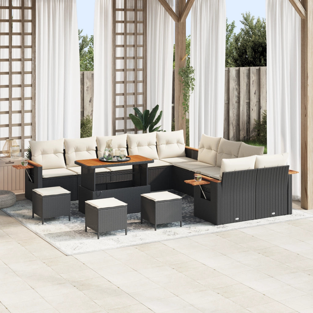 Set divano da giardino 14 pezzi - Nero Polyrattan Acacia