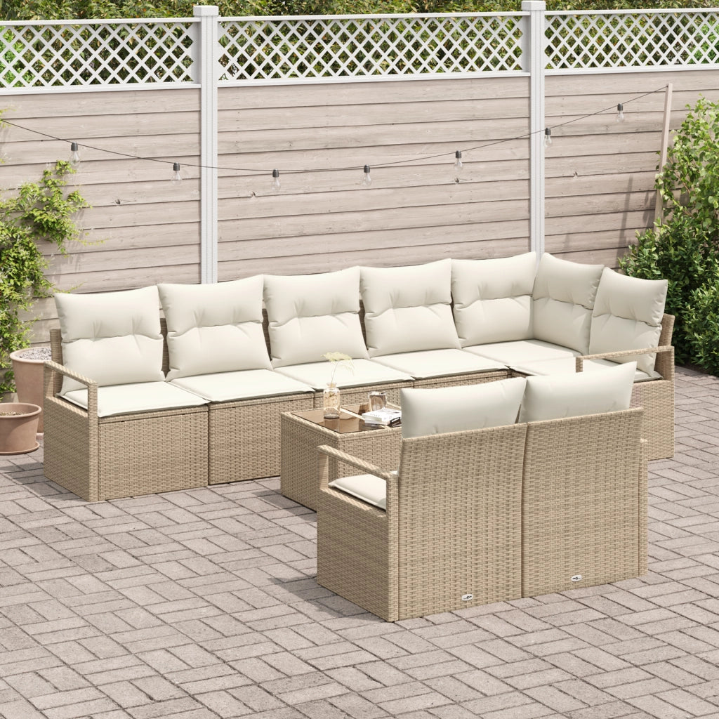 Set Divano da Giardino in 9 Pezzi con Cuscini Marrone in Rattan