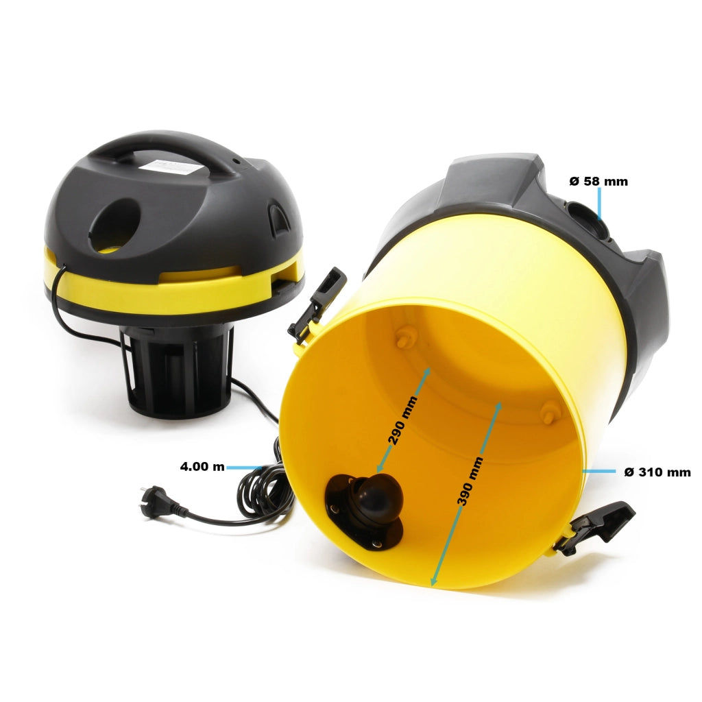 Aspirapolvere industriale 1400 W e serbatoio da 30 L, Aspirazione per liquidi e solidi con Sistema di svuotamento automatico, Attrezzo multiuso con accessori
