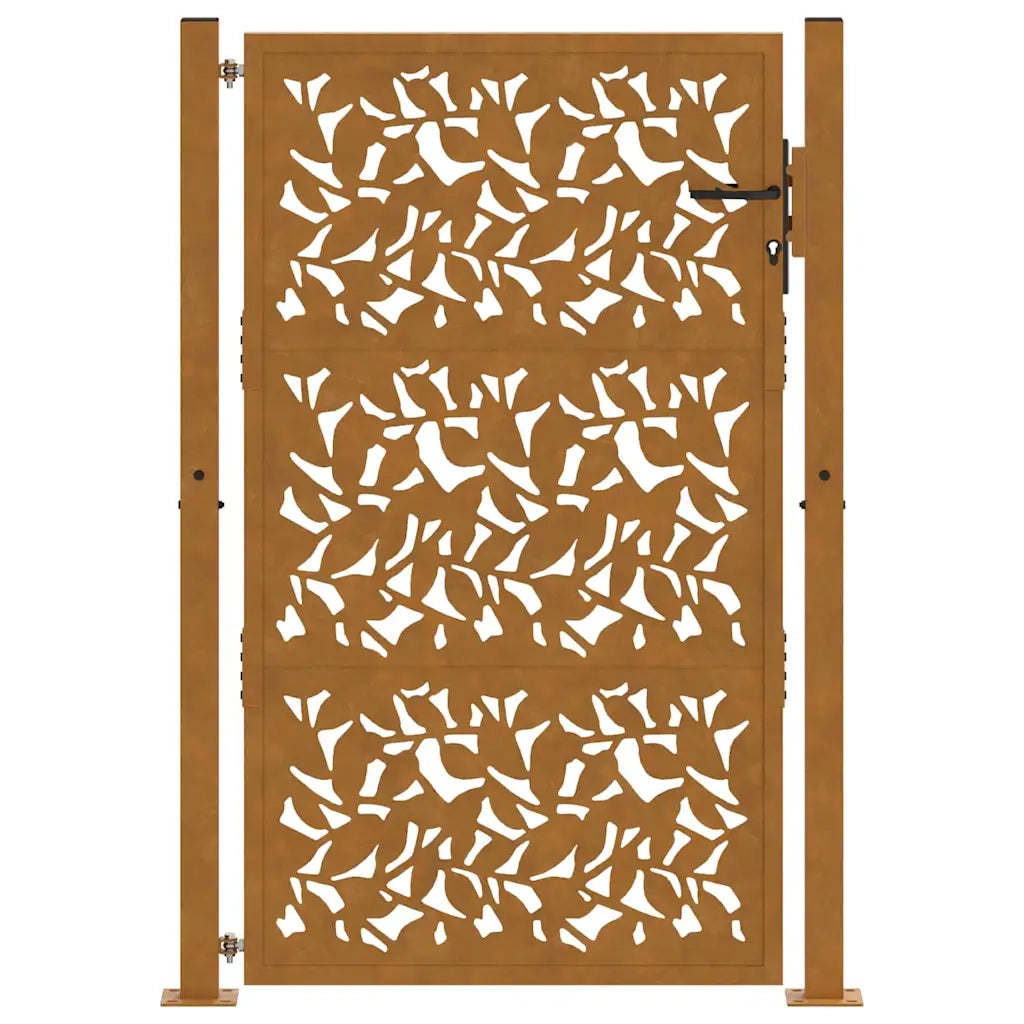 Cancello da giardino 100x125 cm in acciaio corten con design a foglia 4100965