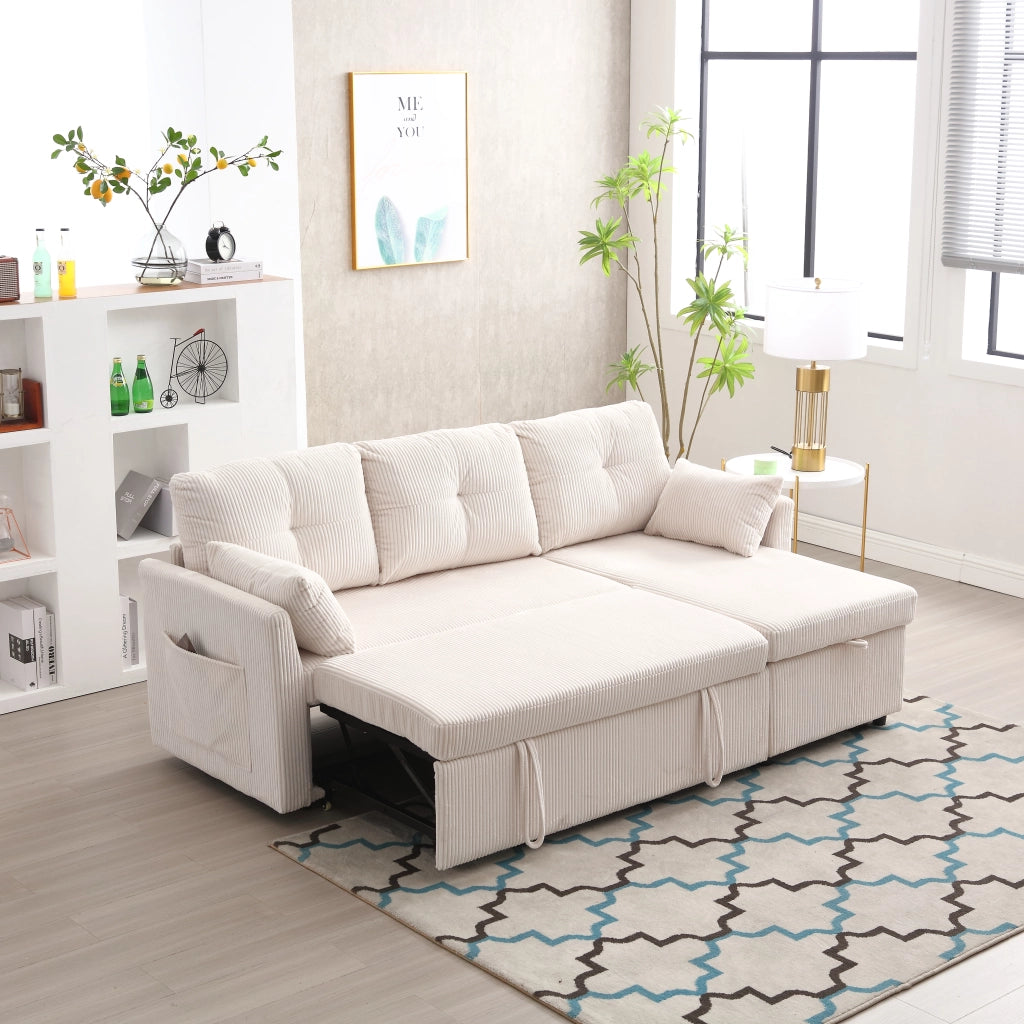 DIVANO LETTO Modulare 206x108x66-88 cm Corduroy Beige con contenitore