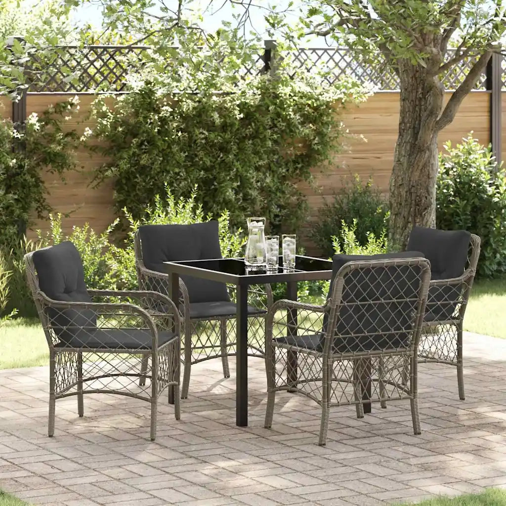 Set da Pranzo per Giardino con cuscino 5 pcs Grigio polyrattan 3380219