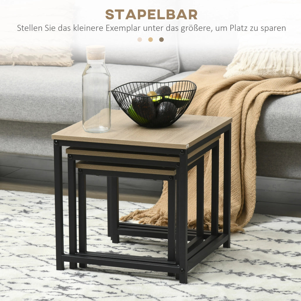 Tavolo da pranzo - set 3 tavolini - struttura in acciaio - effetto legno naturale - per soggiorno
