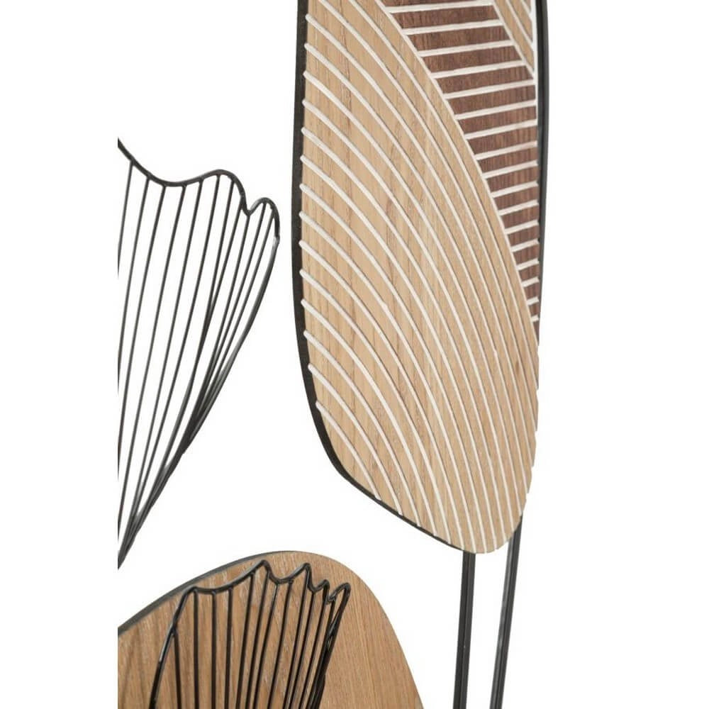 Pannello Decorativo 3D da Parete in Metallo e Legno con Foglie - TALI
