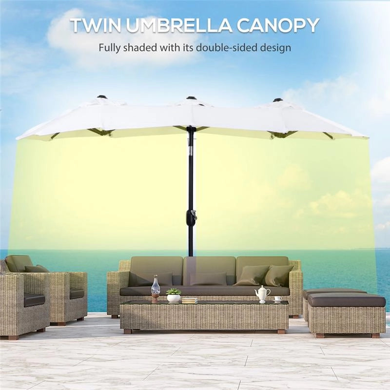 OMBRELLONE DA GIARDINO DOPPIO APERTURA A MANOVELLA 285 X 147 X 227 CM BIANCO
