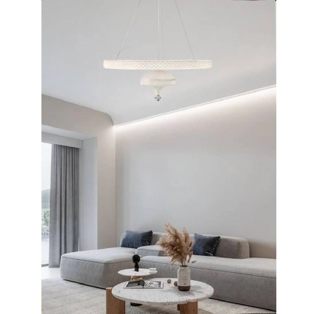 Trade Shop - Lampadario A Sospensione Led 50 W Bianco Anello Sospeso Effetto Cristallo Lp-17b -