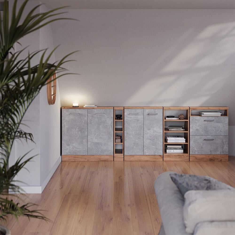 Mobile sottotetto Rion Calcestruzzo/Rovere dorato con 2 porte Vicco