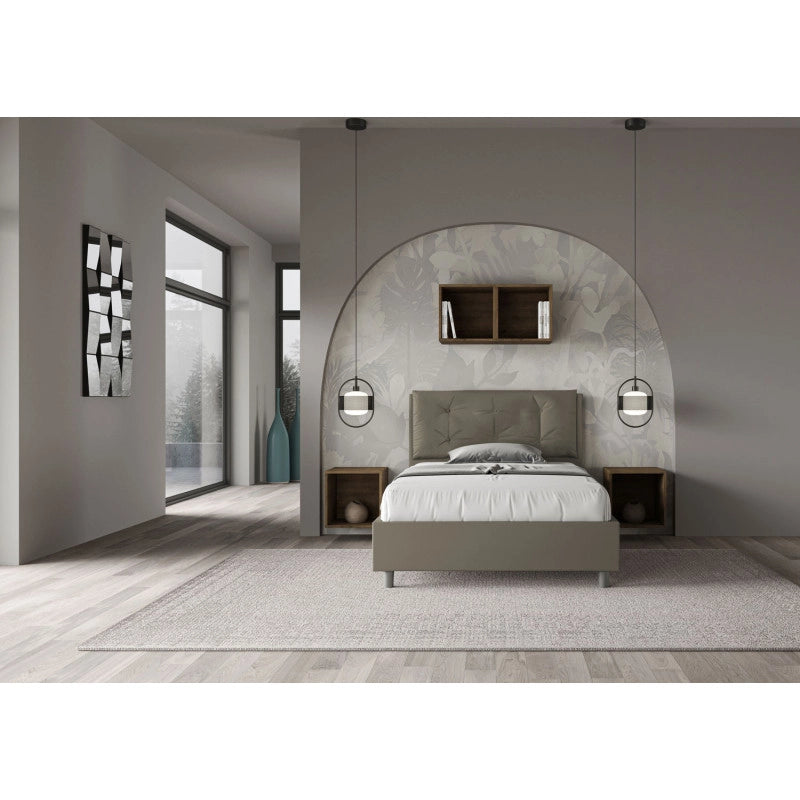 Letto imbottito Piazza e mezzo 120x200 cm Large - Similpelle,Cappuccino,Con rete