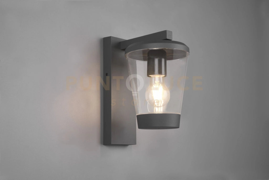 CAVADO APPLIQUE DA ESTERNO ANTRACITE CON DIFFUSORE TRASPARENTE IP44 H. 28CM 1 LUCE ATTACCO E27