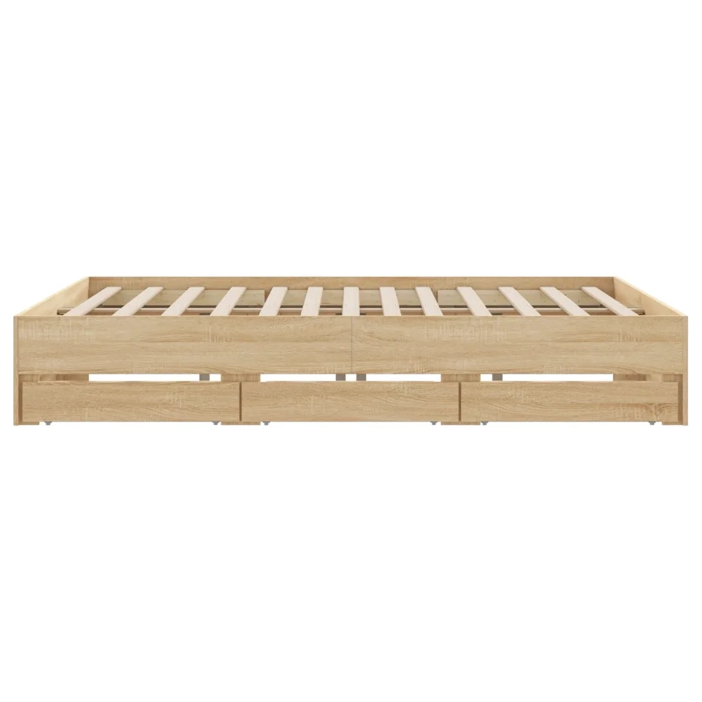 Letto matrimoniale | Letto per adulti | Giroletto Cassetti Rovere Sonoma 160x200 cm Legno Multistrato