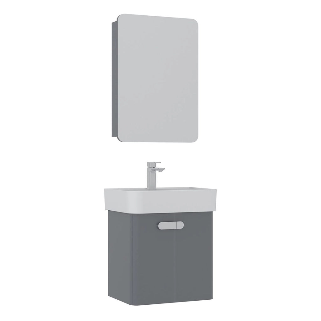 Set mobile lavabo con specchio (2 pezzi) "Orbit 55" - 55 x 38 x 62 cm - Grigio
