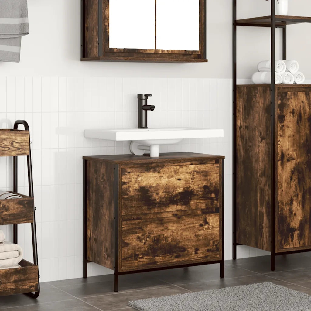 vidaXL Mobile Lavabo da Bagno con Cassetti Rovere Fumo 60x34,5x60 cm