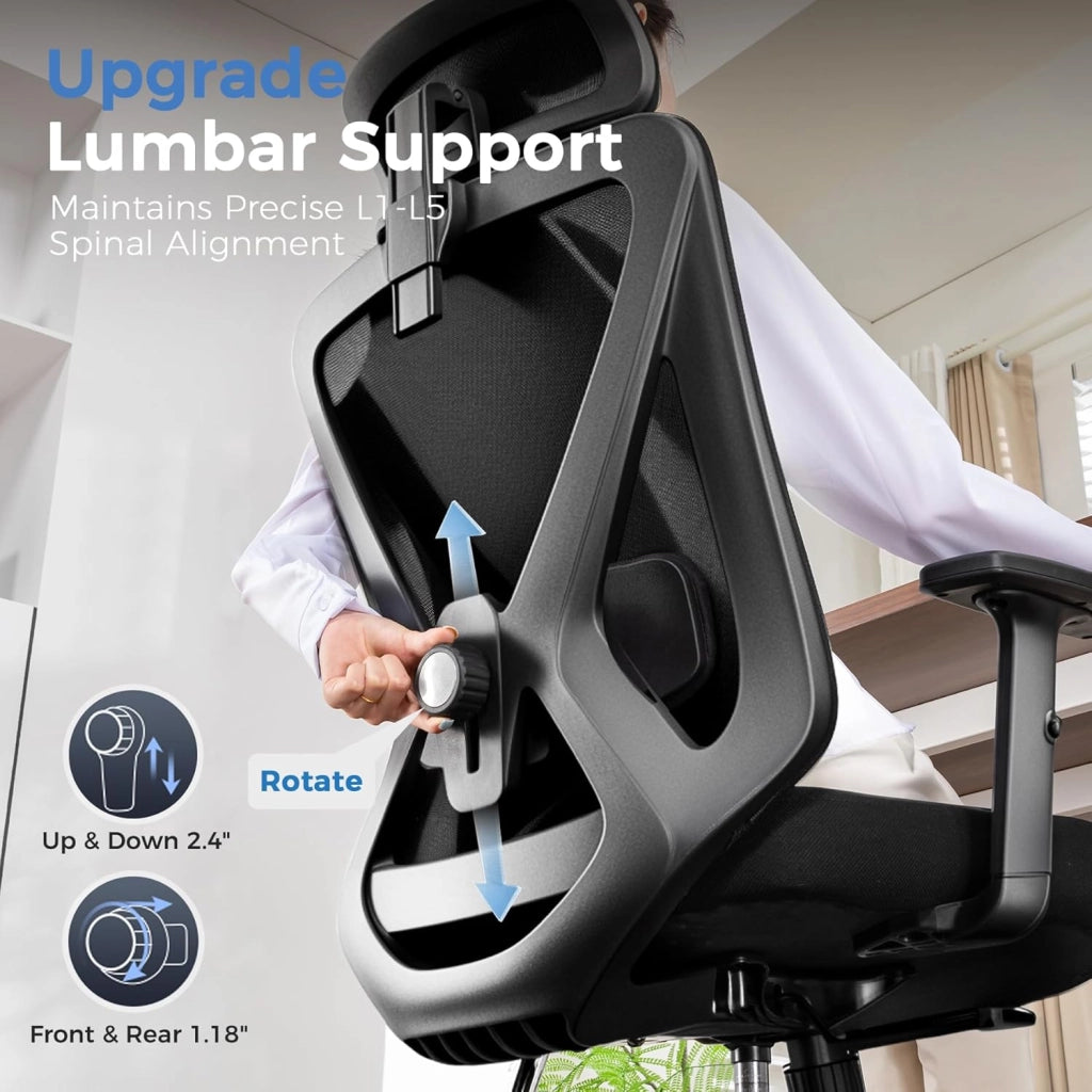 Sedia da ufficio ergonomica, con poggiatesta 3D e supporto lombare 3D, braccioli regolabili, sedia da ufficio con funzione basculante e ribaltabile