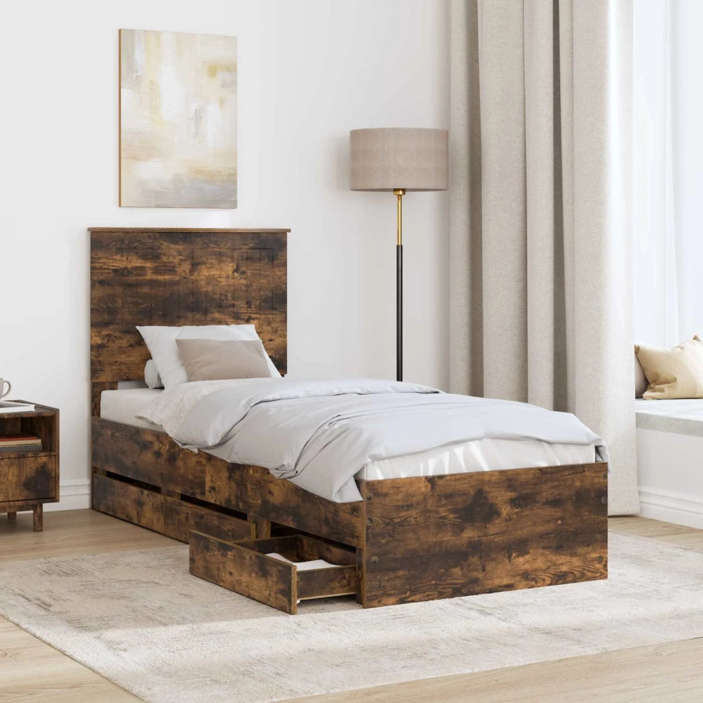 Struttura del letto con cassetto-Giroletto con contenitore-Rete del Letto Rovere fum¨¦ 75 x 190 cm 524695