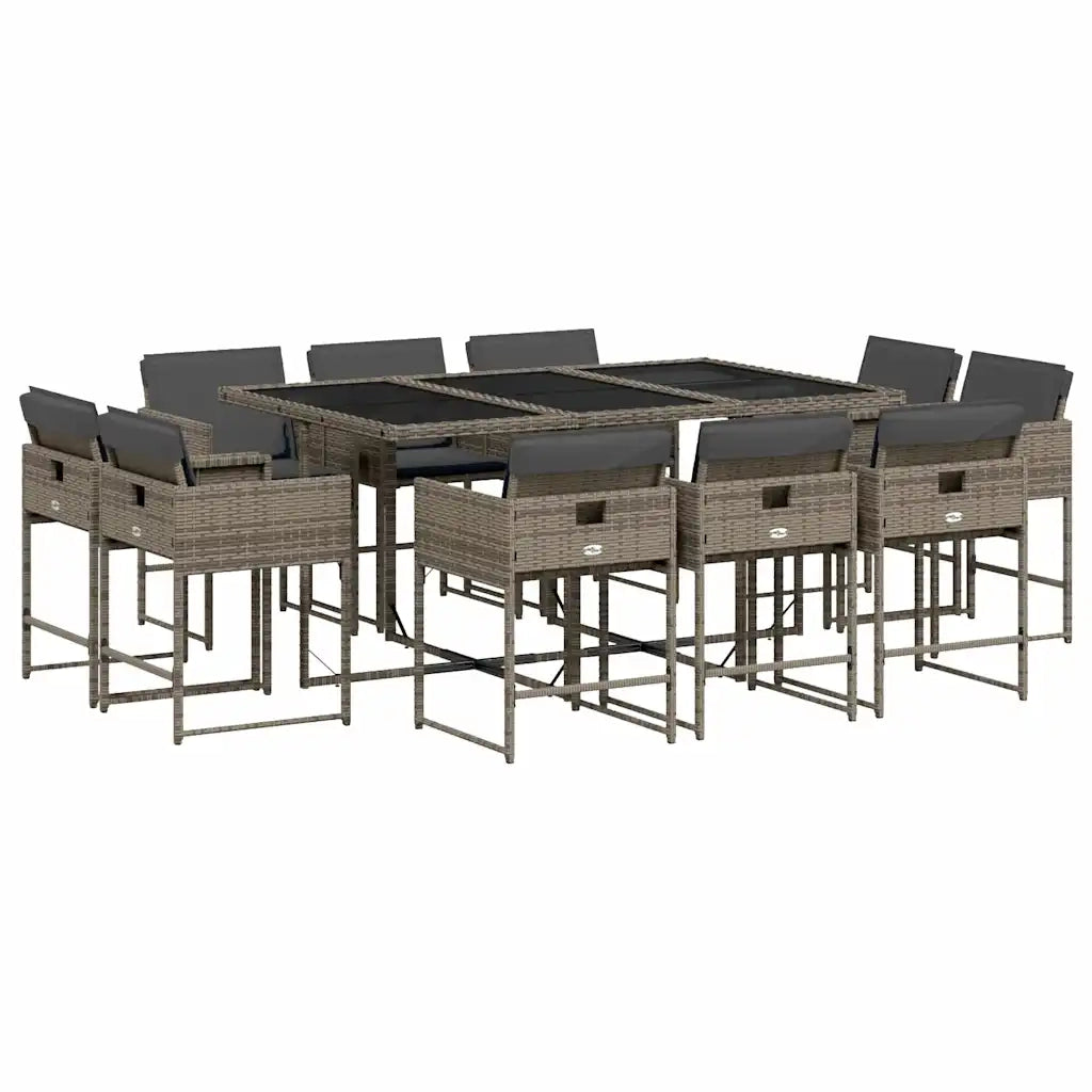 Set da Pranzo da Giardino 11pz con Cuscini in Polyrattan Grigio 3278155