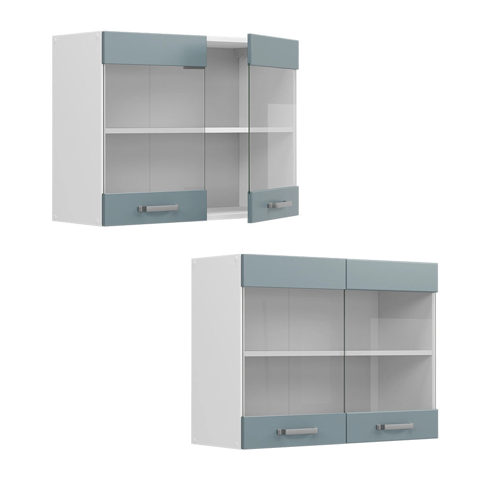 Vicco Mobile da cucina in vetro Grigio-blu 80 cm