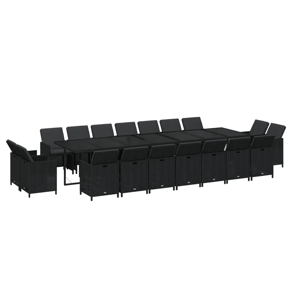 Set da Pranzo per Giardino 19 pz con Cuscini in Polyrattan Nero 3095641
