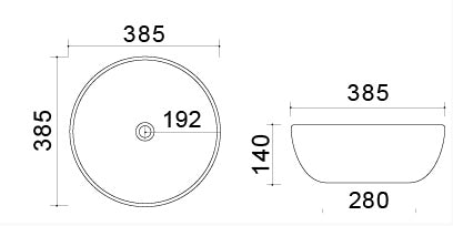 Lavabo bacinella d'appoggio tondo D385 cm in ceramica Bianco