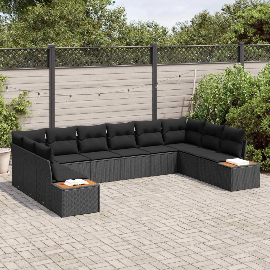 Set Divano da Giardino con cuscino 10 pcs Nero Polyrattan