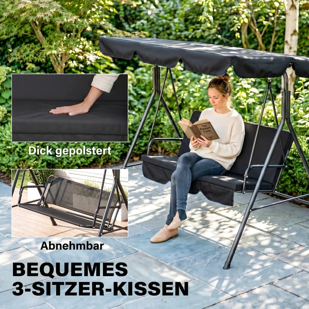 Veranda passeggiata sdraio da giardino con suola impermeabile 172 cm x 110 cm x 153 cm nera