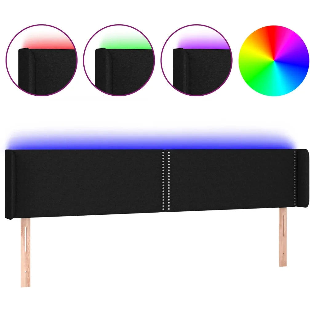 Testiera | Testata a LED Nera 183x16x78/88 cm in Tessuto