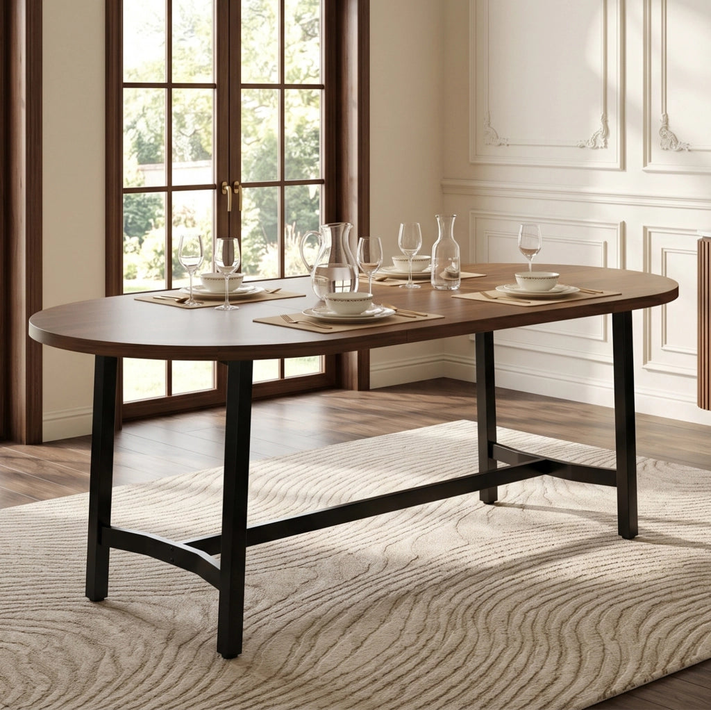 Tavolo da pranzo 180×80 cm in MDF noce con gambe in ferro