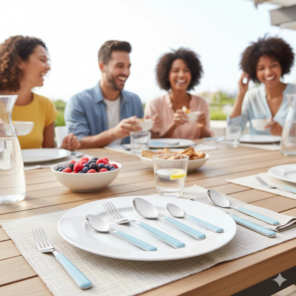 Servizio Set di Posate 24 pezzi in Acciaio Inox Eme Brio Azzurro 63