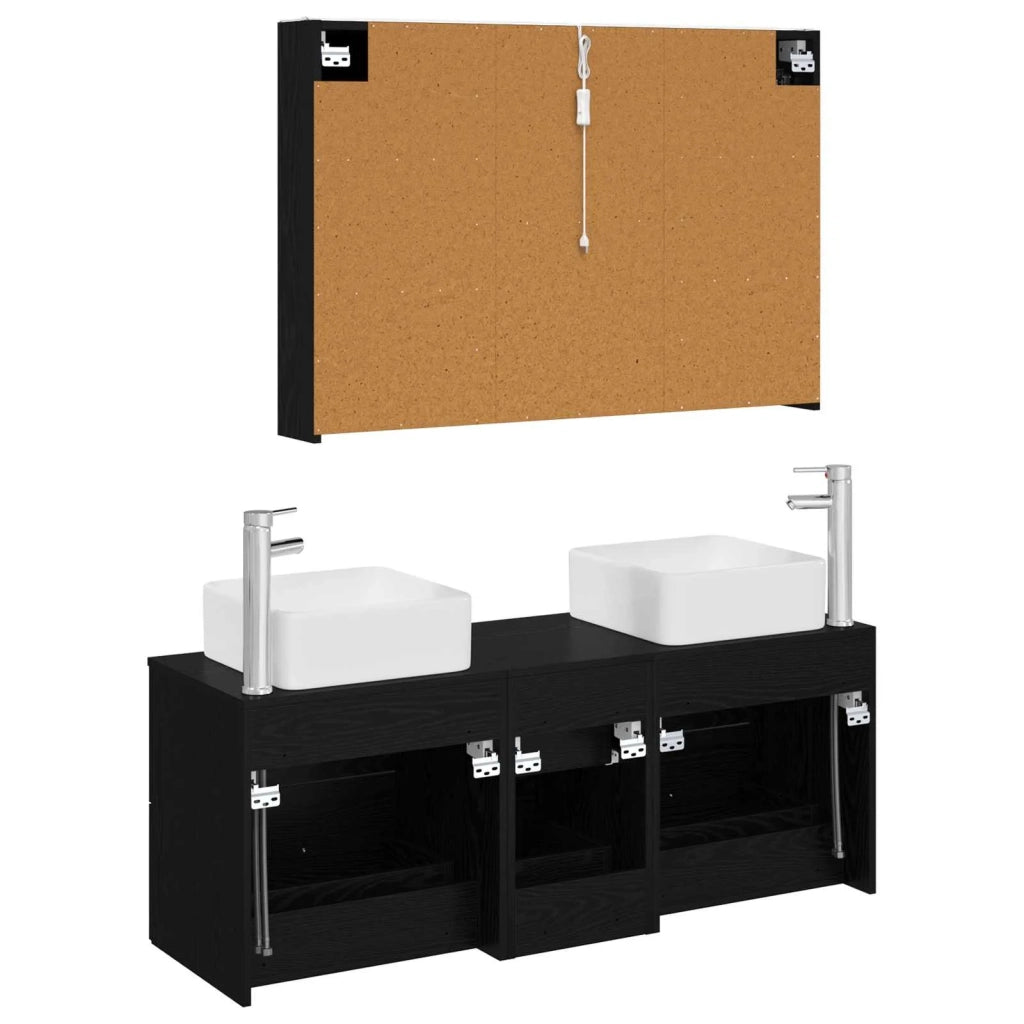 Set di mobili per il bagno 4 pcs Rovere Nero 3406784