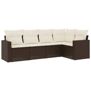 Set Divano da Giardino 5 pz | Set Salotto da Giardino con Cuscini Marrone in Polyrattan