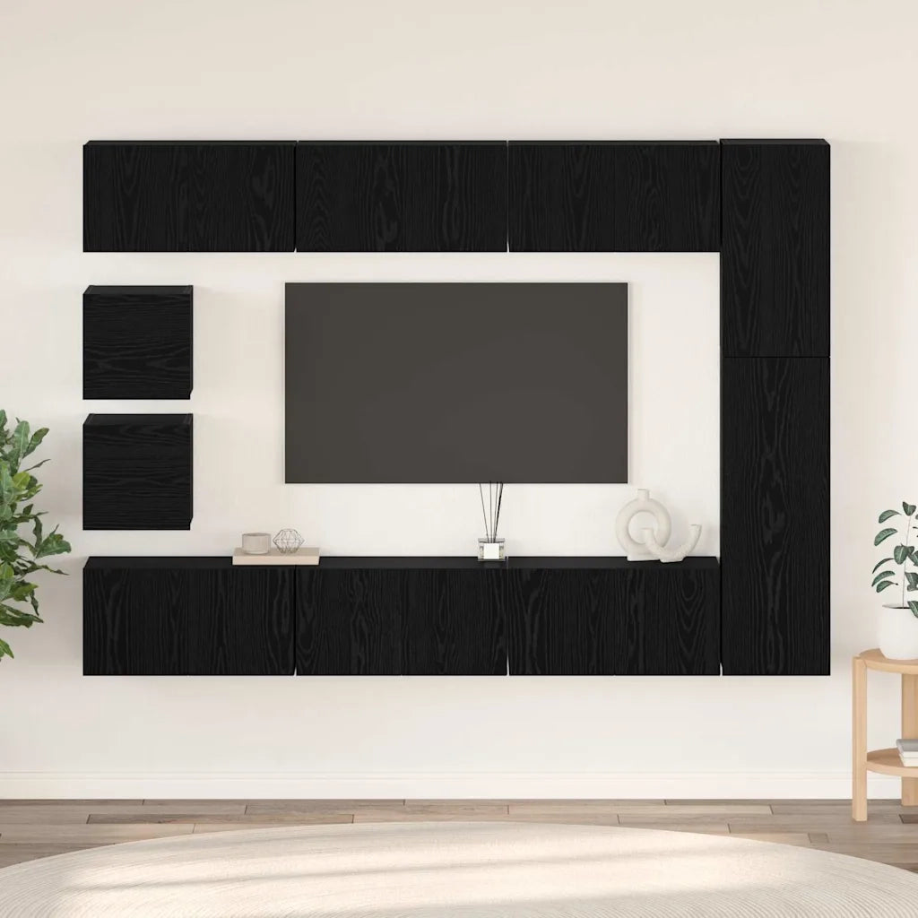 Set mobile TV 10 pcs Rovere Nero Legno multistrato 3393244