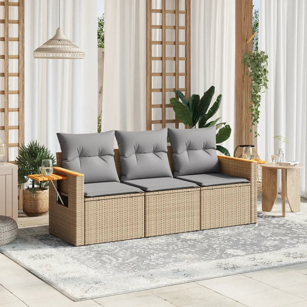 Set Divano da Giardino 3 pz con Cuscini Beige in Polyrattan 3259000