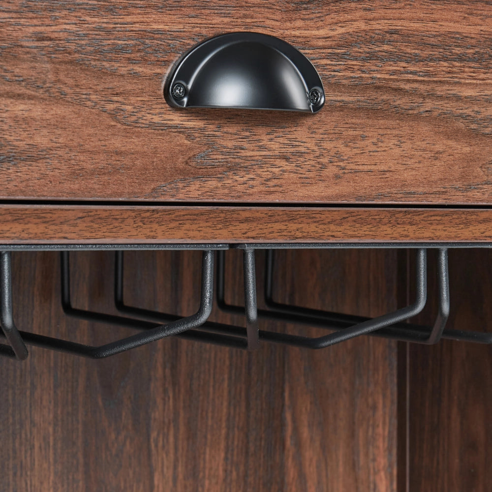 Credenza con cassetto 2 ripiani e porta bicchieri in vetro legno scuro stile moderno soggiorno