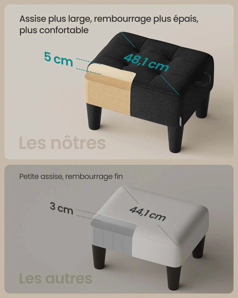 Pouf poggiapiedi in velluto con spessa imbottitura portata 150 kg per soggiorno camera da letto ingresso nero 12_0007735
