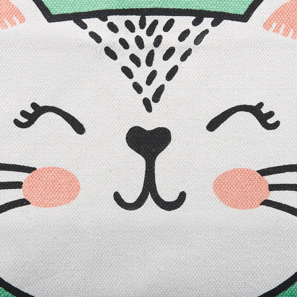 Tappeto in tessuto di cotone con stampa gatto verde 60 x 90 cm piccola decorazione per bambini della scuola materna