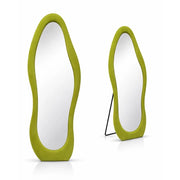SPECCHIO ONDA IN VELLUTO VERDE CON PIEDE E GANCI PER APPENDERE MISURE: 60X160 CM