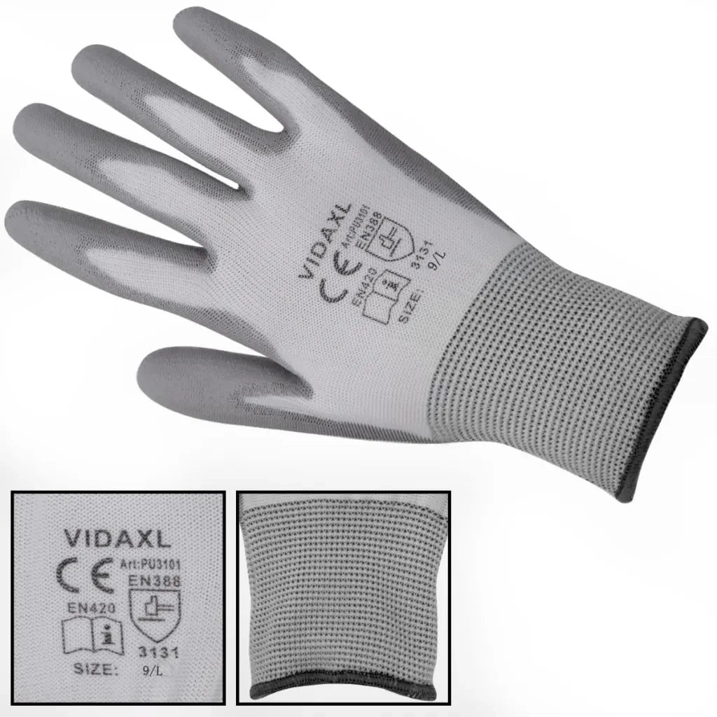 Guanti da Lavoro in PU 24 Paia Bianco e Grigio Misura 9/L 131379