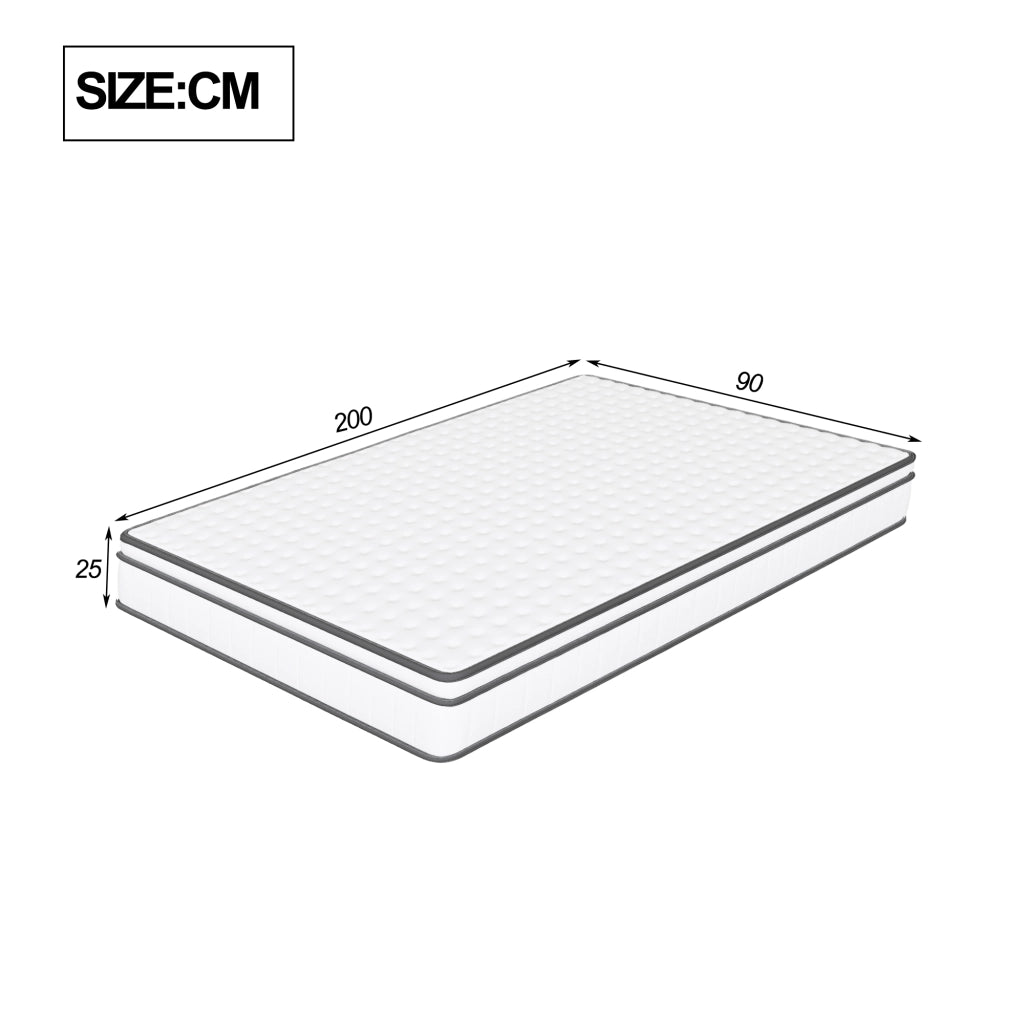 Materasso singolo 90x200 cm 25 cm a molle insacchettate 7 zone H2 memory foam 3D Oeko-Tex ortopedico - bianco