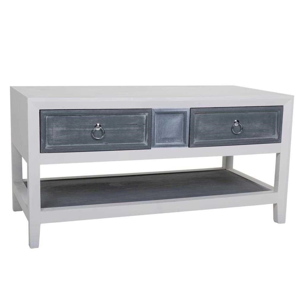 Tavolino da centro in legno laccato bianco e grigio 104x51x53h