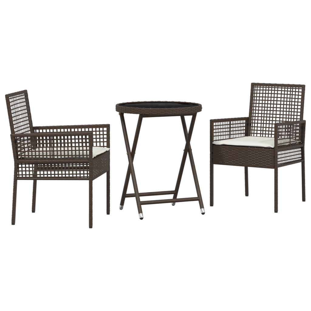 Set Bistro da Giardino 3 Pezzi con Cuscini Marrone in Polyrattan