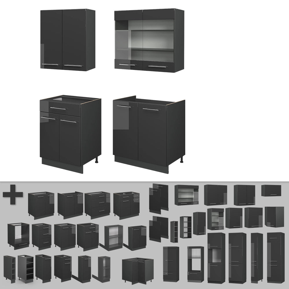 Cucina monoblocco Fame-Line Antracite lucido/Antracite 140 cm, PL Marmo Vicco