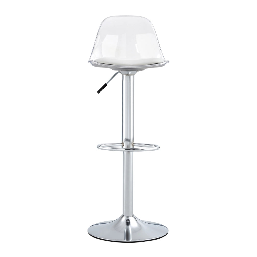 Sgabello da bar regolabile set da 2 con schienale ergonomico trasparente, seduta girevole e base in metallo bianco argento
