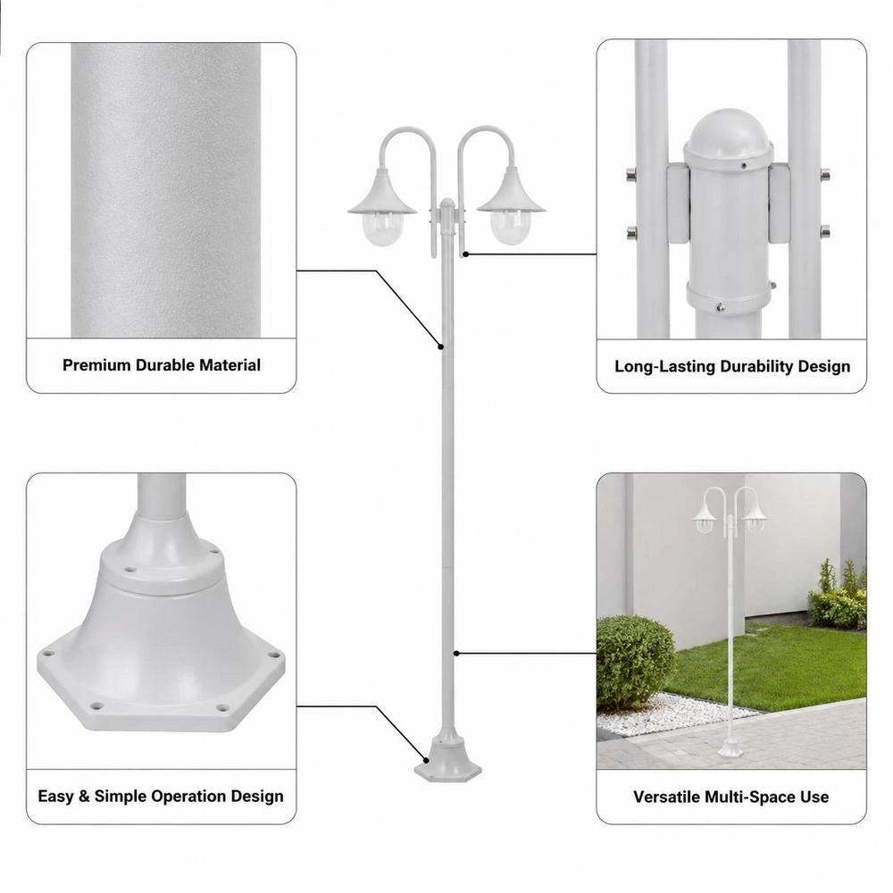 Garden Bollard Light E27 220 Cm Aluminium 2-lantern White