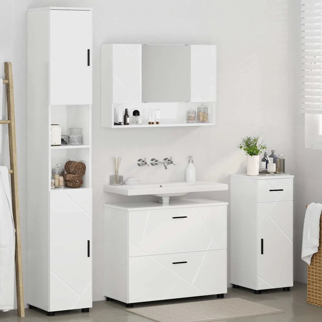 vidaXL Set di mobili per il bagno 4 pcs Bianco lucido 30 x 35 x 192 cm