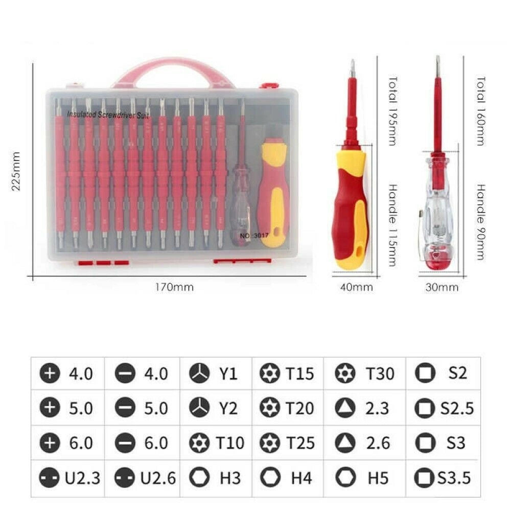 Trade Shop - Kit 26 Pz Cacciaviti Giraviti Per Elettricista Modulari Con Cercafase A.3017 -