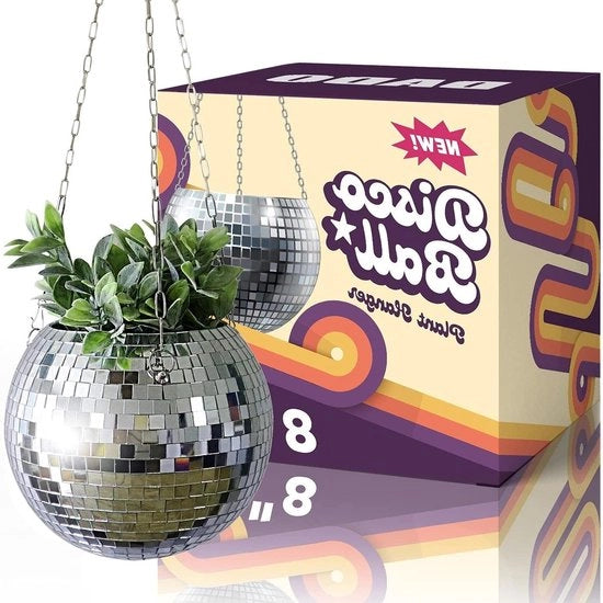 Bacino per piante - Disco Ball Bacino per piante appeso - Unico bacino per piante da interni - Disco Ball bacino per piante da appendere - Bacino per piante da interni unico - Bacino per piante da appendere per piante da interni - Argento 203 cm