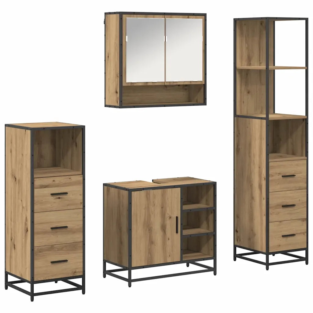 Set di mobili per il bagno con porta 4 pcs Rovere artigianale 3402543