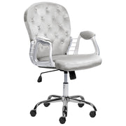 Sedia da ufficio in velluto grigio chiaro con cristalli e altezza regolabile e schienale trapuntato stile retrò moderno