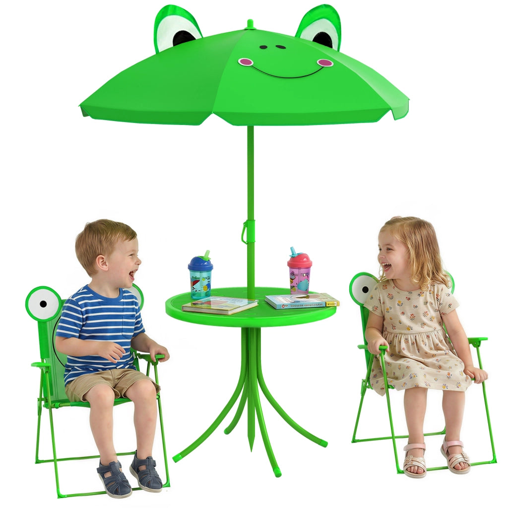 Set da Giardino 4 Pezzi per Bambini con Ombrellone ¨C zephmum ¨C Verde, Acciaio, Tessuto Oxford