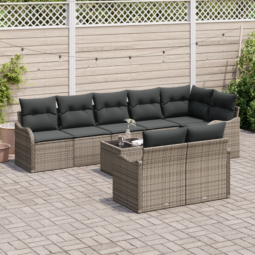 Set Divani da Giardino 8 Pezzi con Cuscini Nero Polyrattan
