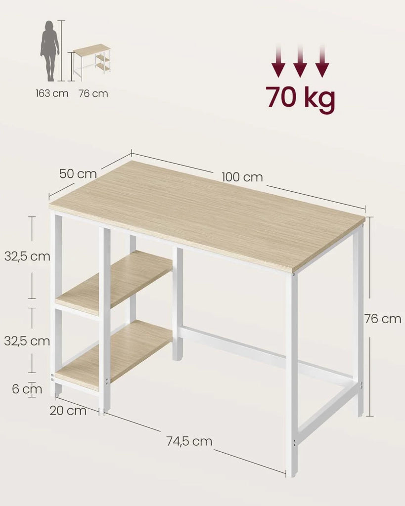 Scrivania per computer/tavolo da studio con ripiano a 2 livelli (sinistro o destro) per ufficio/soggiorno struttura in metallo in stile industriale beige 12_0004666